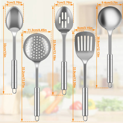 Conjunto de 5 Utensílios de Cozinha em Aço Inoxidável