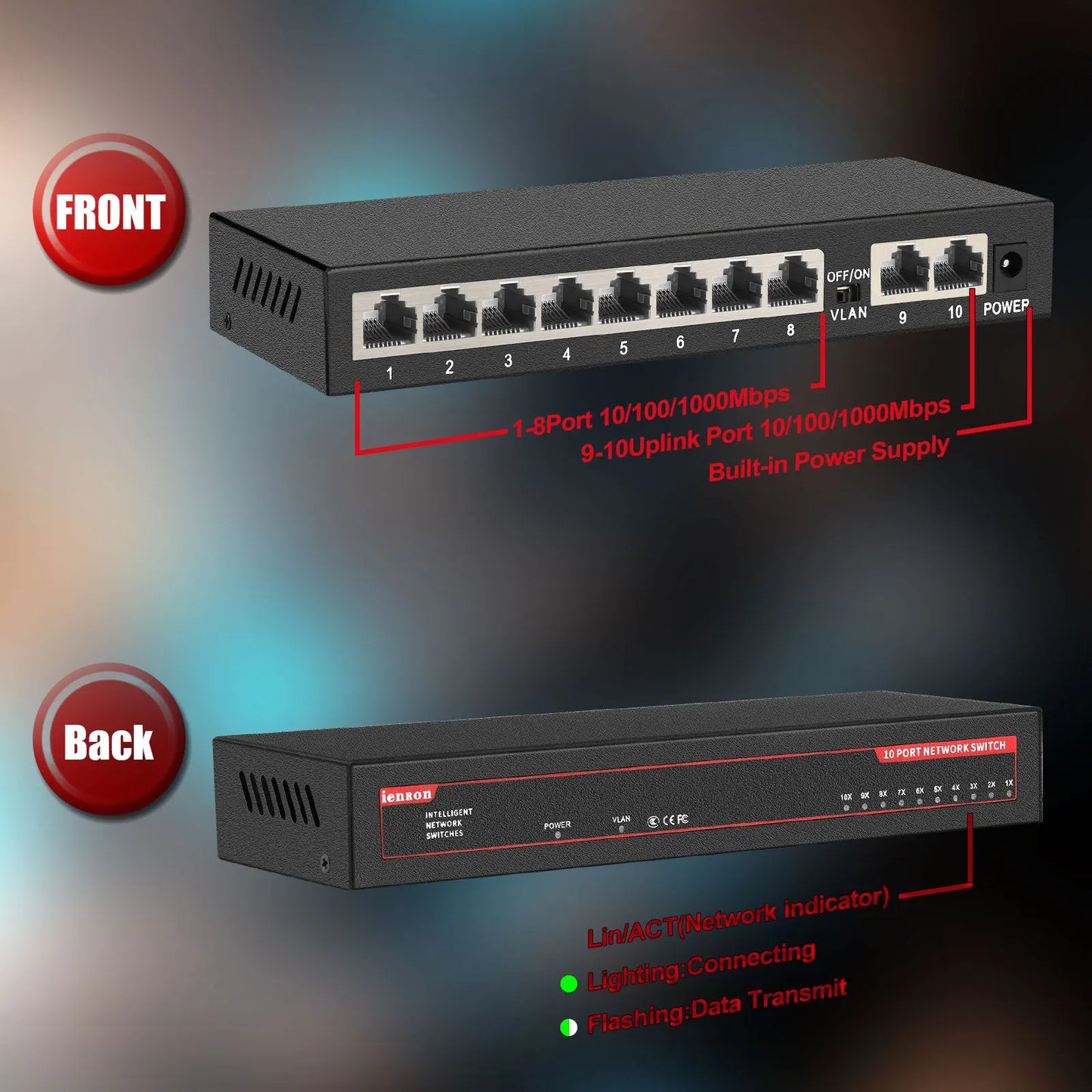 Switch Gigabit Ethernet Ienron – Modelos de 5, 8 e 10 Portas